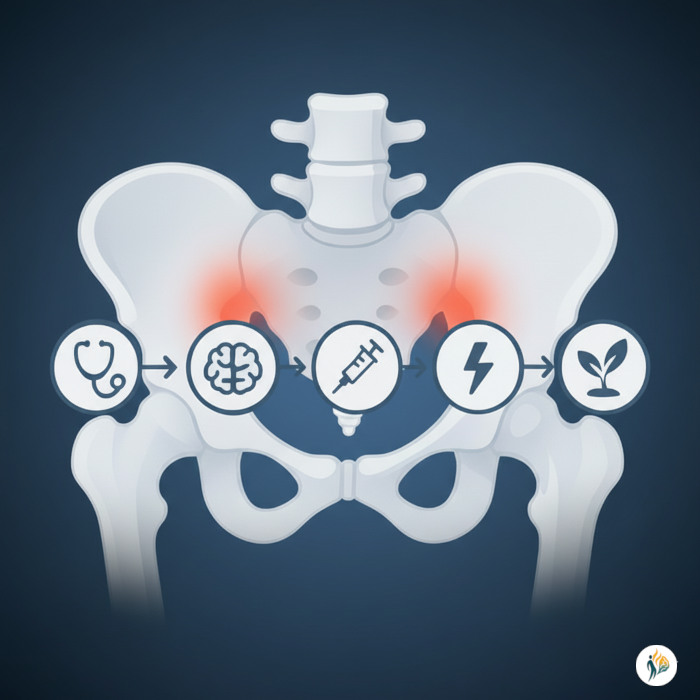 Percorso terapeutico del dolore sacro-iliaco: diagnosi, test clinici, infiltrazione, radiofrequenza e recupero