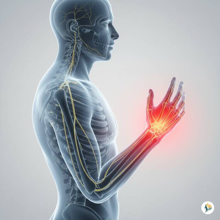 Illustrazione medica del polso con sindrome del tunnel carpale