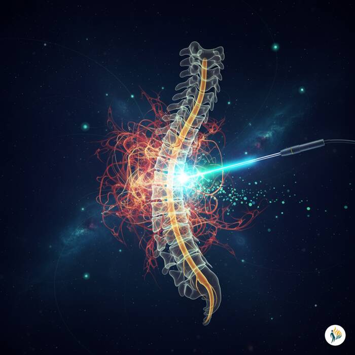 immagine astratta: esplorazione dello spazio epidurale e somministrazione mirata di un farmaco  antinfiammatorio
